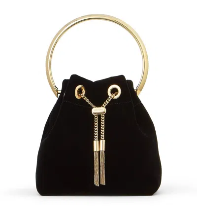 Jimmy Choo Bon Bon Velvet Bag With Metal Handle In Black