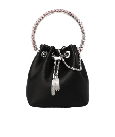 Jimmy Choo Black Bon Bon Satin Cross-body Bag In Black/crystal