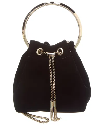 Jimmy Choo Bon Bon Velvet Bucket Bag In Black
