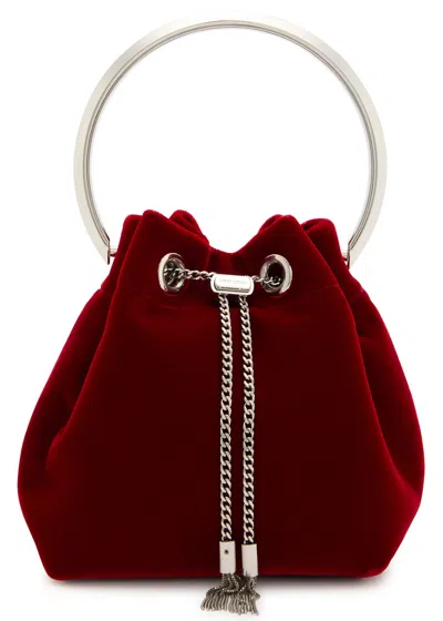 Jimmy Choo Bon Bon Velvet Bucket Bag In Red
