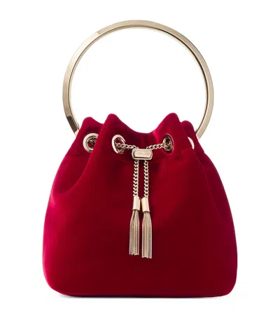 Jimmy Choo Bon Bon Velvet Bucket Bag In Red