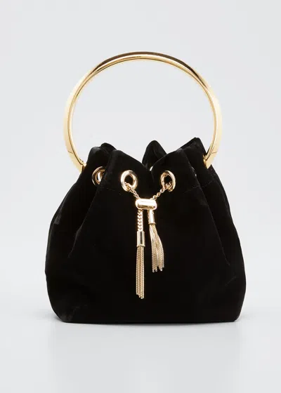 Jimmy Choo Bon Bon Velvet With Metal Handle In Black