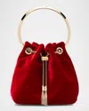 Jimmy Choo Bon Bon Velvet With Metal Handle In Ruby Redsilver