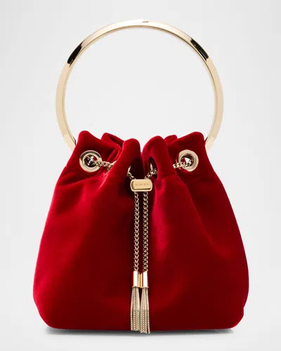 Jimmy Choo Bon Bon Velvet With Metal Handle In Ruby Redsilver
