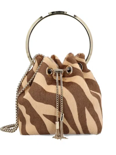 Jimmy Choo Bon Bon Zebra-print Ring-handle Bag In Brown