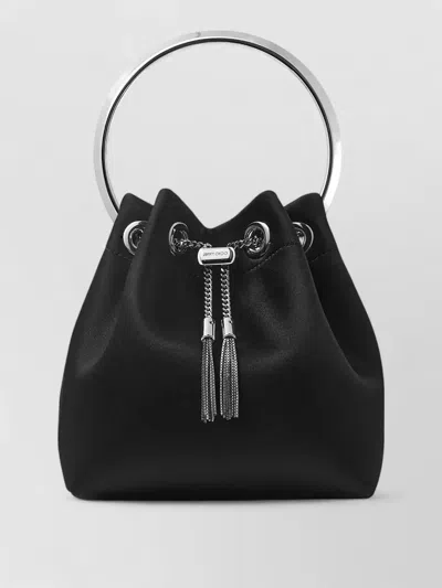 Jimmy Choo Bon Bucket Bag Tassel Eyelet Chain Handle In Black