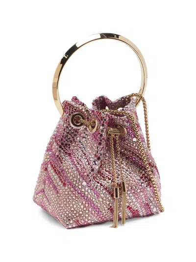 Pre-owned Jimmy Choo Bonbon Crystal-embellished Bucket Bag In Pink