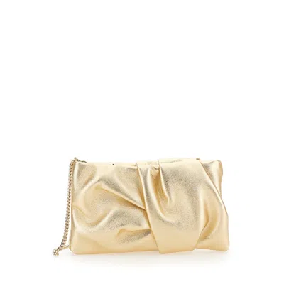 Jimmy Choo Bonny Gold Tone Clutch With Shoulder Strap In Laminated Leather Woman