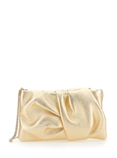 Jimmy Choo Bonny Gold Tone Clutch With Shoulder Strap In Laminated Leather Woman In Neutral