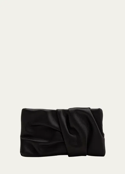 Jimmy Choo Bonny Ruched Satin Clutch Bag In Black