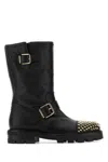 Jimmy Choo Lambskin Leather Studded Short Biker Boots In Black