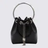 Jimmy Choo Eyelet Chain Bucket Bag With Metallic Handle In Black