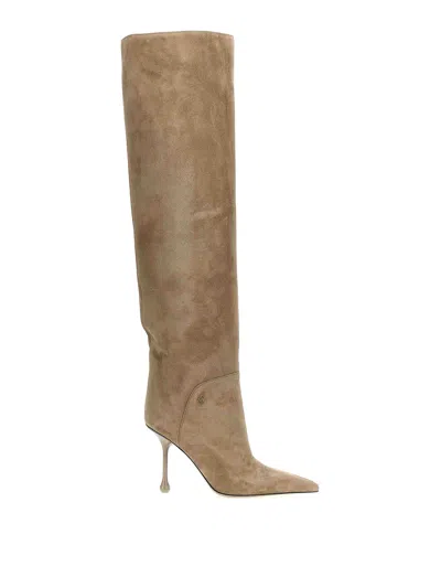 Jimmy Choo Cycas 95 Over-the Knee Suede Boots In Beige