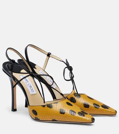 Jimmy Choo Bow 100 Leather Slingback Pumps In Yellow