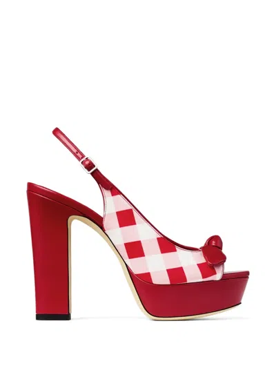 Jimmy Choo Bow Checked Sandals In Red
