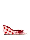 Jimmy Choo Livi 85mm Leather-trimmed Checked Wedge Mules In Red