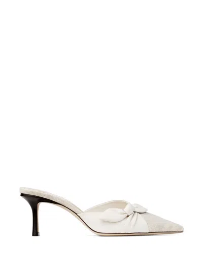 Jimmy Choo Livi Bow-detail Leather-trimmed Canvas Mules In White