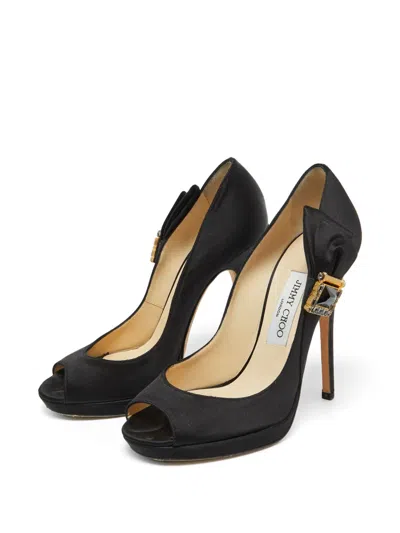 Pre-owned Jimmy Choo Bow-detail Peep-toe Pumps In Black