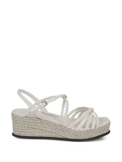 Jimmy Choo Nyra Braided Leather Espadrille Wedges In White