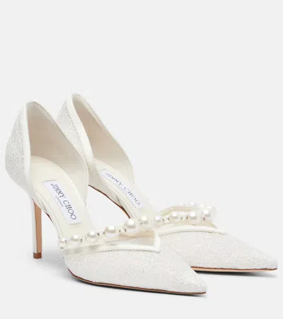 Jimmy Choo Aurelie Faux Pearl-embellished Satin Pumps In White