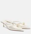 Jimmy Choo Satin Mules With Pearl Detail And Kitten Heel In White