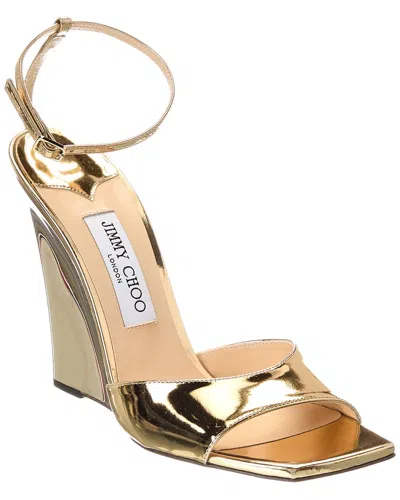 Jimmy Choo Brien 110 Leather Wedge Sandal In Gold
