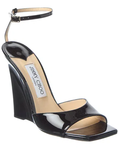 Jimmy Choo Brien 110 Patent Wedge Sandal In Black