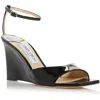 JIMMY CHOO BRIEN 85 WOMENS PATENT LEATHER ANKLE STRAP WEDGE SANDALS