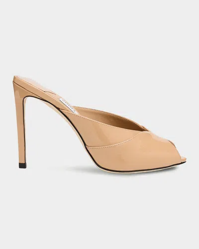 Jimmy Choo Brigitte 100mm Patent Leather Mules In Chai