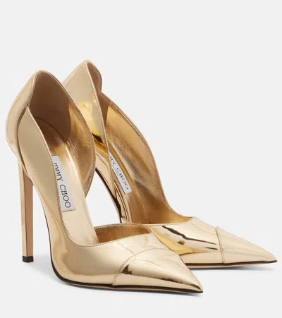 Jimmy Choo Brigitte 120 Gold Liquid Metal Leather Pumps Silver 39