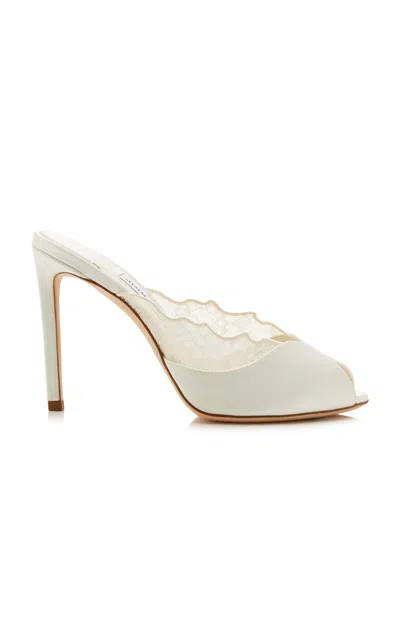 Jimmy Choo Brigitte Lace-trimmed Satin Mules In White