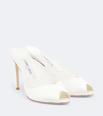 Jimmy Choo Brigitte Lace-trimmed Satin Mules In White