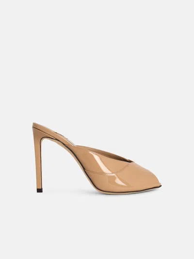 Jimmy Choo 'brigitte' Leather Mules Nude 'chai' In Gold