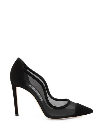 Jimmy Choo Brigitte Mesh-panel Suede Heeled Pumps In Black