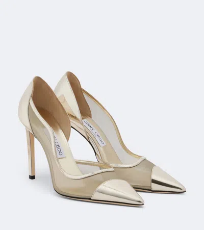 Jimmy Choo Brigitte Metallic Leather And Mesh Pumps In Gold