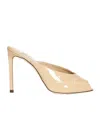 Jimmy Choo Women Beige Patent Leather Brigitte 100 Mules In Brown