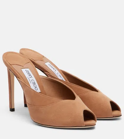 Jimmy Choo Brigitte Suede Peep-toe Mules In Neutral