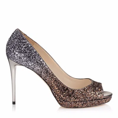 Pre-owned Jimmy Choo Bronze Anthracite Glitter 'luna 100' Pumps Authentic Msrp $825 In Gold