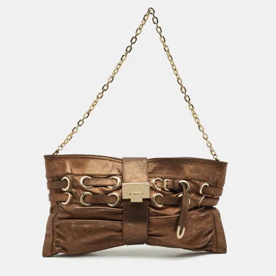 Pre-owned Jimmy Choo Bronze Leather Rio Chain Shoulder Bag