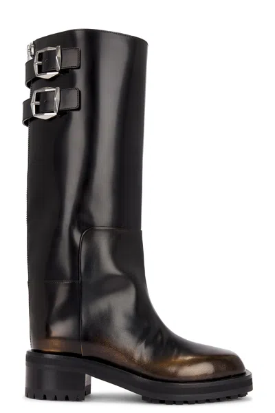 Jimmy Choo Brooklyn Leather Knee Boots In Black/gold
