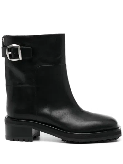 Jimmy Choo Brooklyn Ab 50 Leather Boots With Adjustable Strap In Black