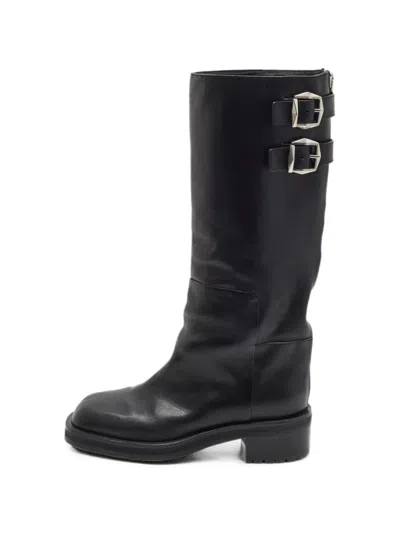 Pre-owned Jimmy Choo Brooklyn Buckled Knee-high Boots In Black