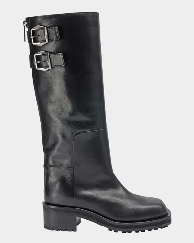 JIMMY CHOO BROOKLYN TALL LEATHER MOTO BOOTS