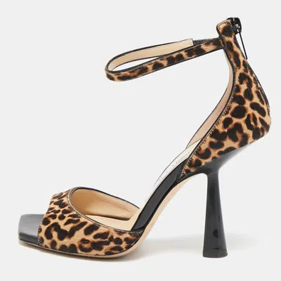 Pre-owned Jimmy Choo Brown Calf Hair And Leather Reon Ankle Strap Sandals Size 36.5