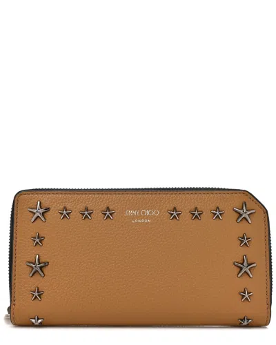 Jimmy Choo Brown Calfskin Leather Star Studded Zip Around Wallet (authentic  Pre-loved)