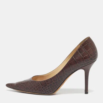 Pre-owned Jimmy Choo Brown Croc Embossed Leather Love Pumps Size 37