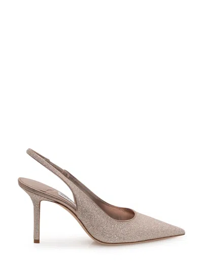 Jimmy Choo Brown Glitter Slingback Pumps In Silver