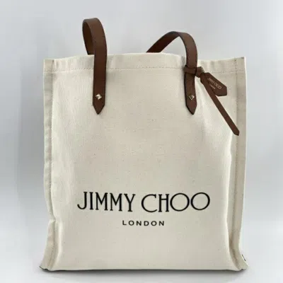 Pre-owned Jimmy Choo Brown Ivory Canvas Tote Bag ()
