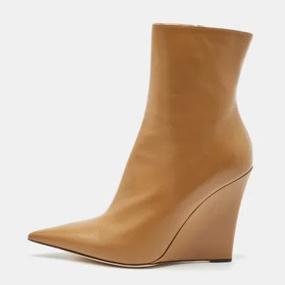 Pre-owned Jimmy Choo Brown Leather Baku Wedge Ankle Boots Size 40.5