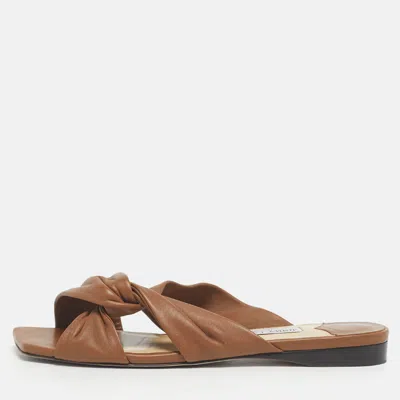 Pre-owned Jimmy Choo Brown Leather Crisscross Flat Slides Size 41